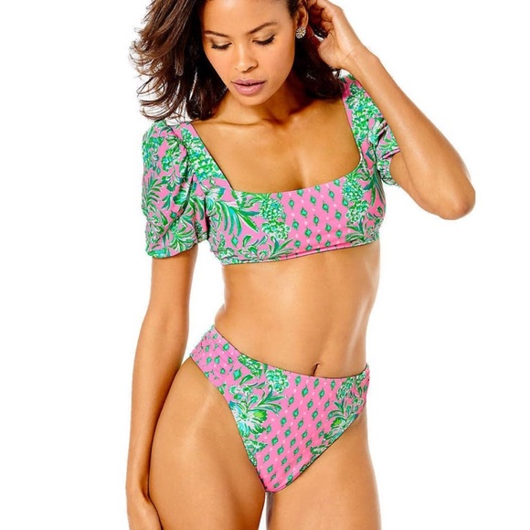 NWT Lilly Pulitzer High Waisted Clancy Bikini Bottom Pink Shandy - Picture 1 of 11